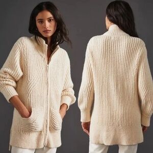 Anthro Pilcro Zip-Front Longline Cardigan in Ivory Small